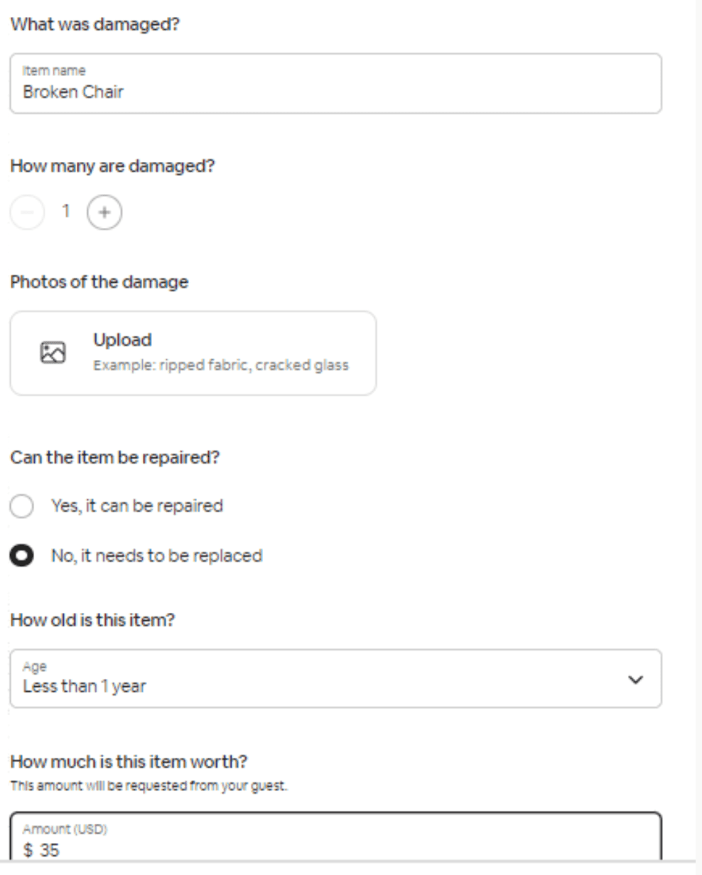 Image showing the process of filing a claim on Airbnb