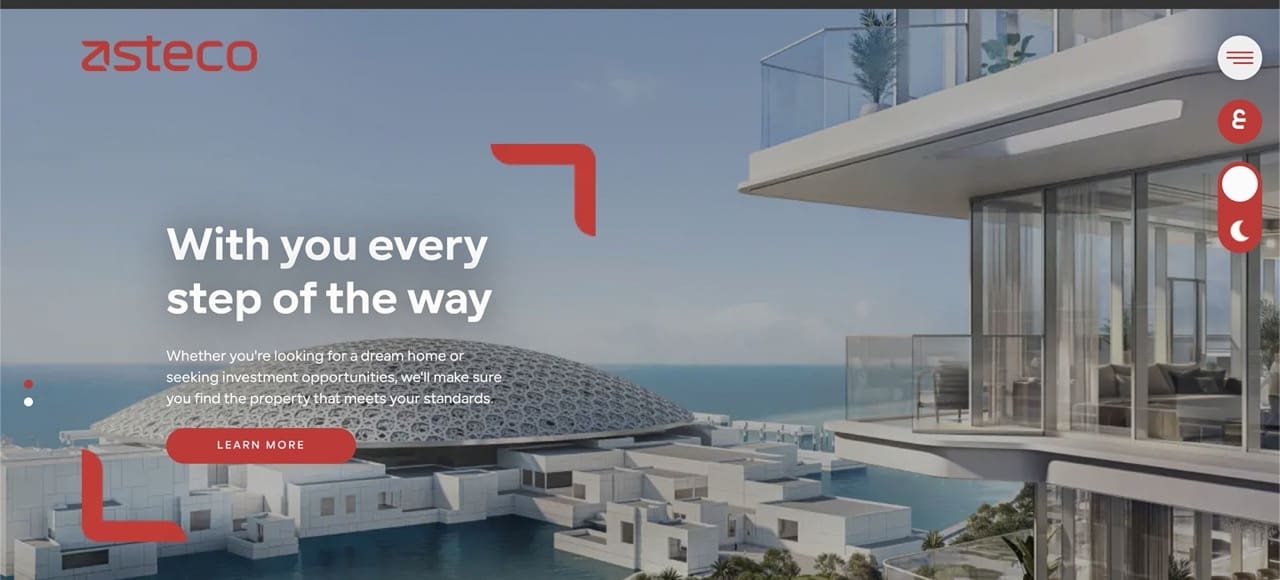 Image showing the homepage of Asteco - a property maangement company in Dubai