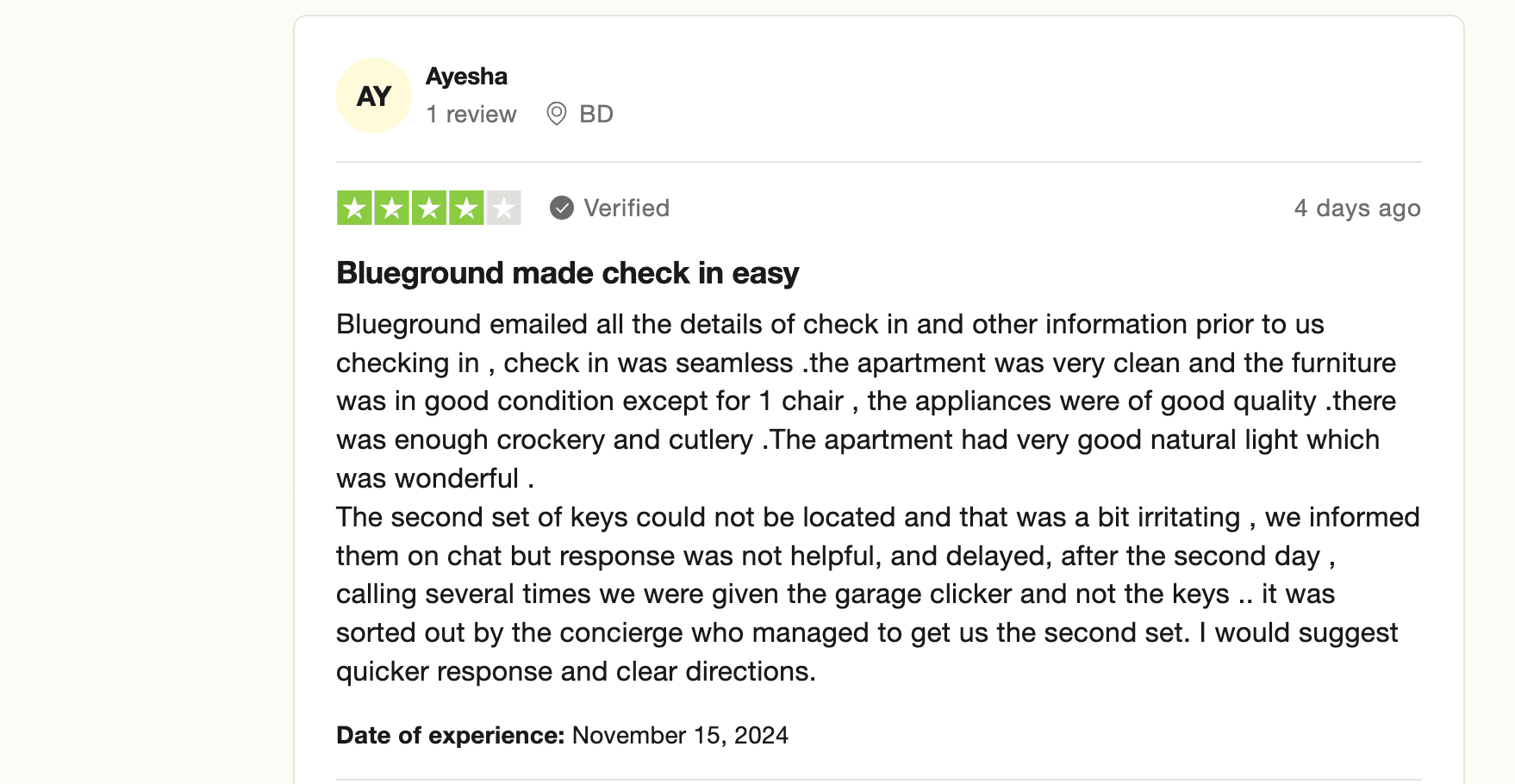 Image showing a guest review of Blueground