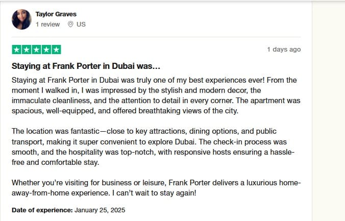 A guest review praising Frank Porter’s stylish decor