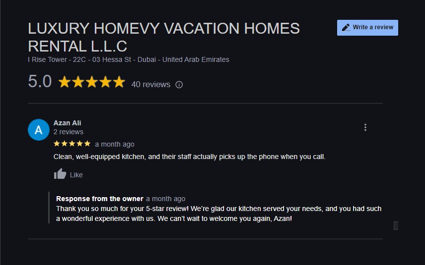 Screenshot of a positive review