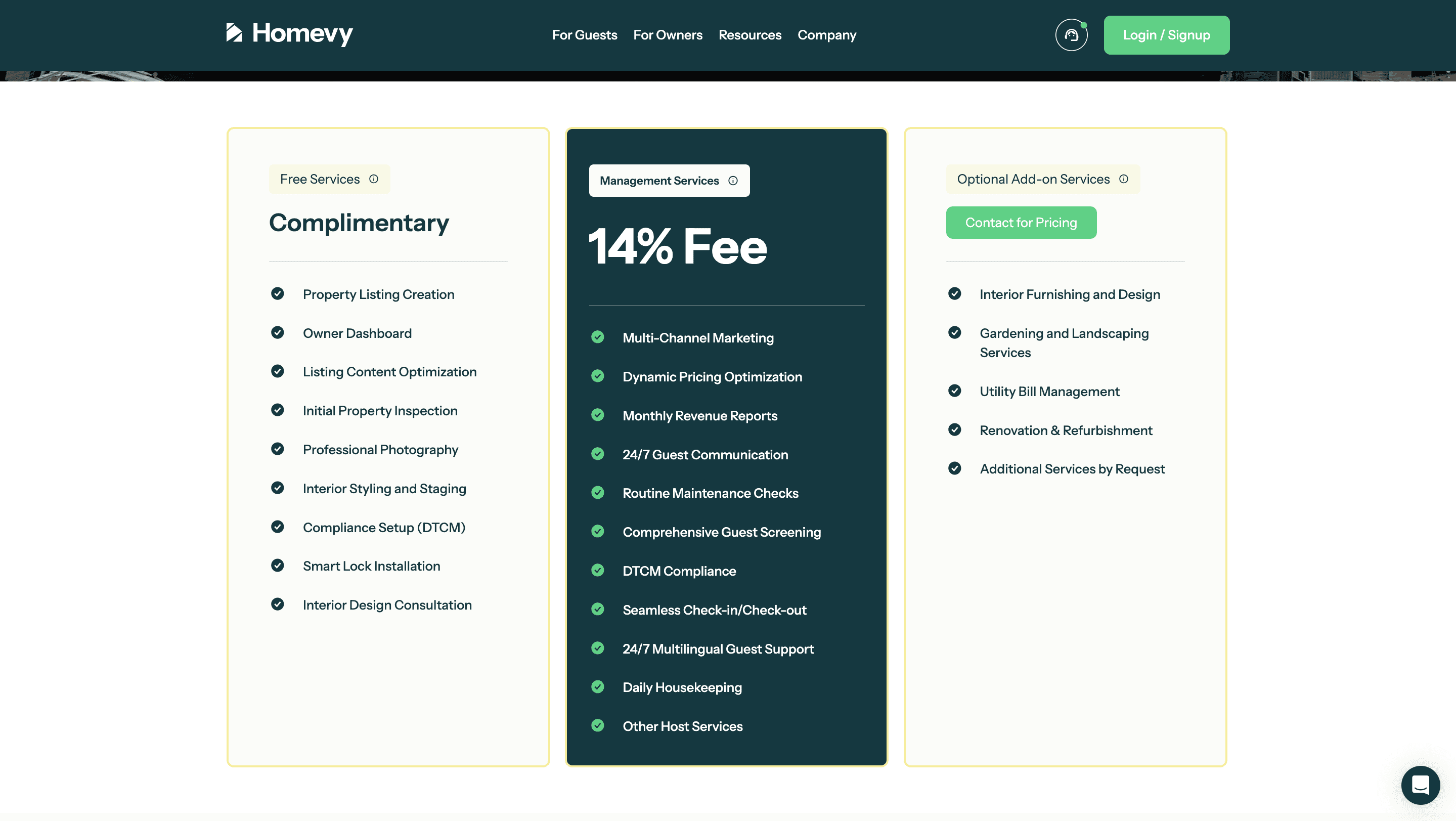 screenshot showing Homevy's 14% fixed management fee 