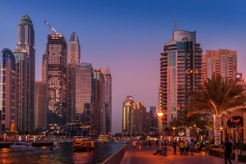 view of Dubai city during sunset
