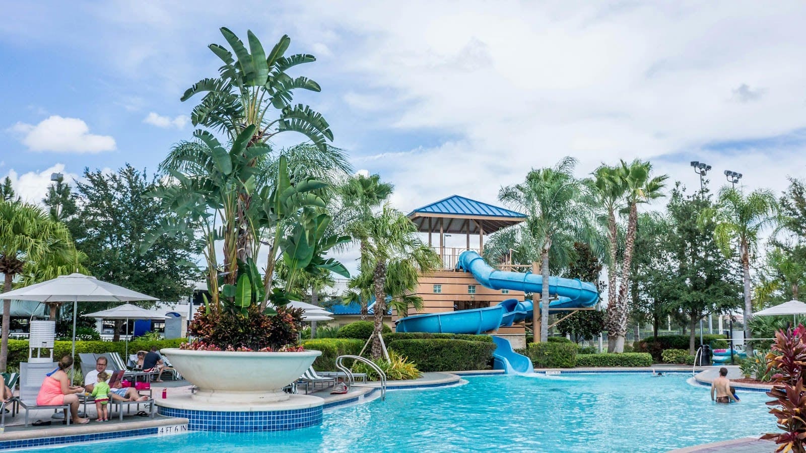 View of Aquaventure Waterpark with water slides and pools. 