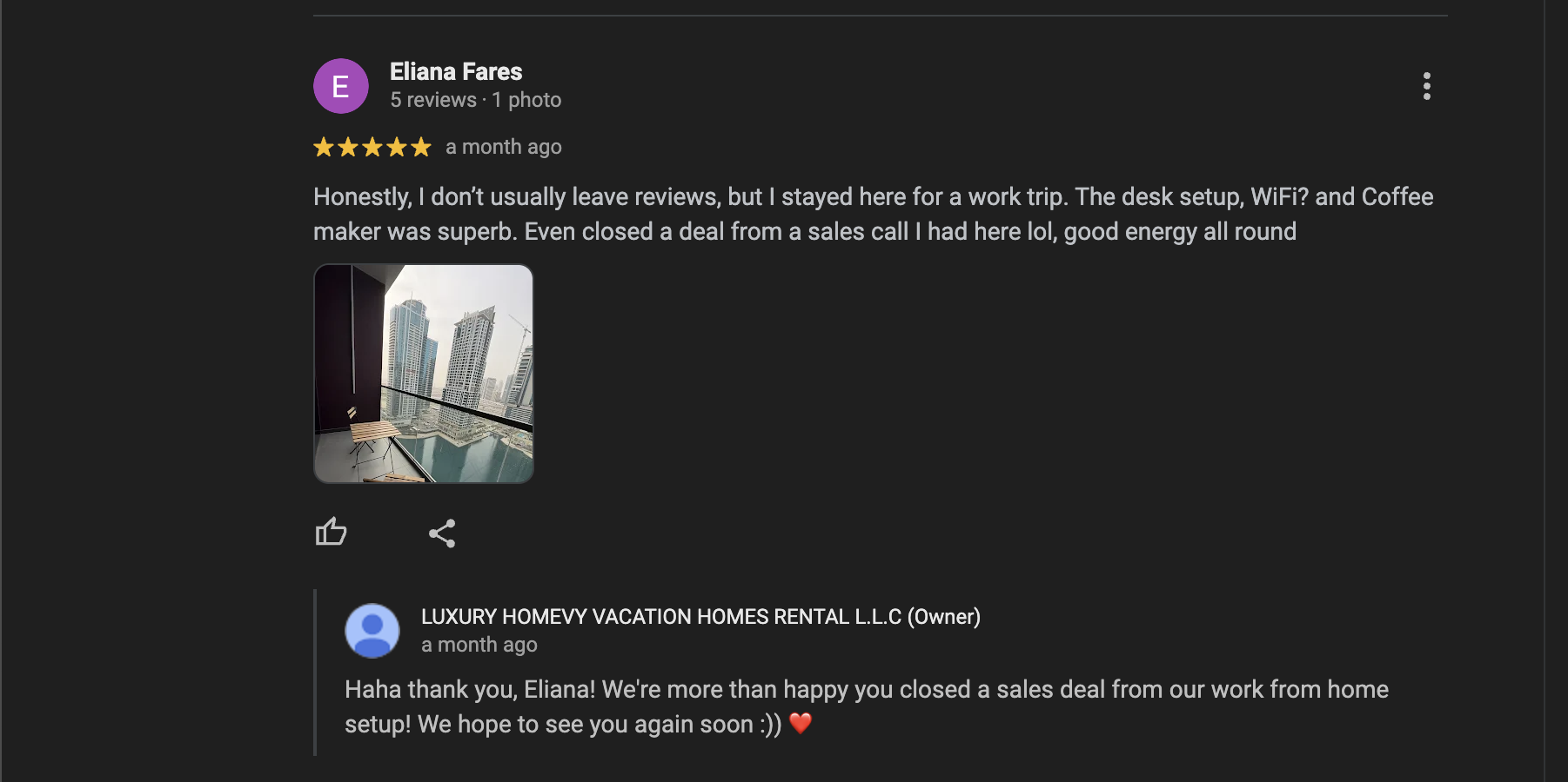 Image showing a guest review of Homevy on Google