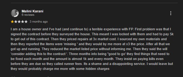 Frank Porter Dubai homeowner review screenshot.