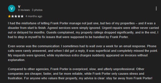 Frank Porter Dubai Google review from property owner .