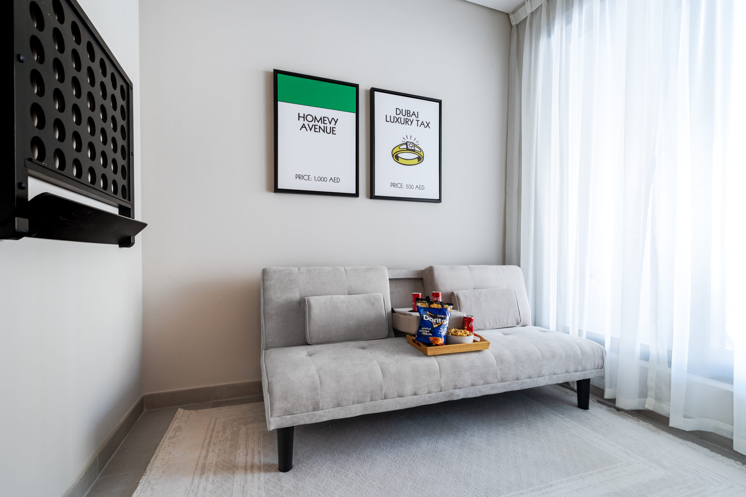 Photo of a slim-legged furniture piece in a small modern Dubai apartment