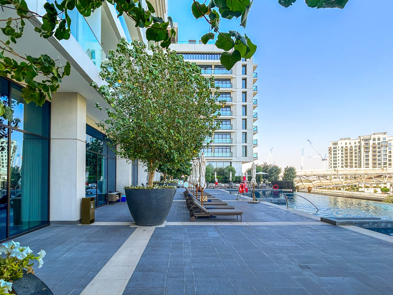 Outside view of modern Dubai buildings for holiday homes.