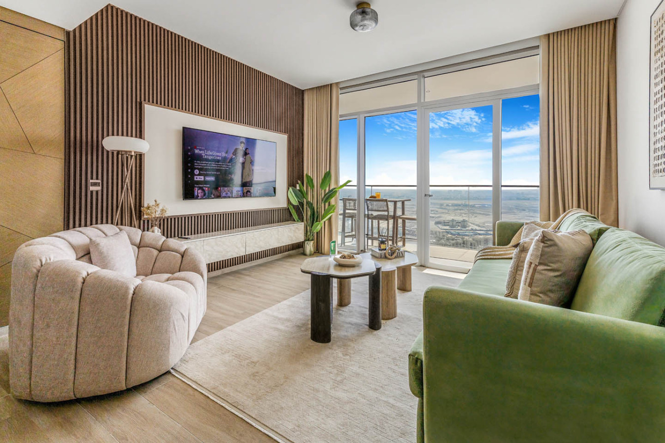 Photo showing a spacious and inviting living room in Emaar Beachfront