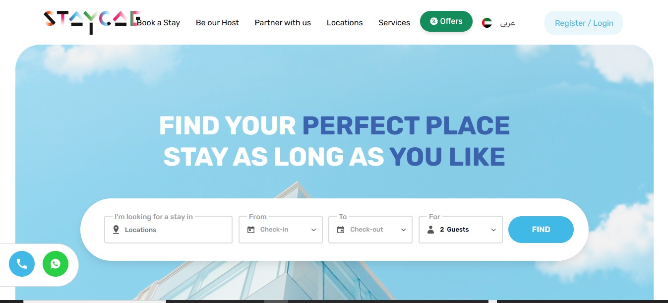 screenshot of staycae's homepage