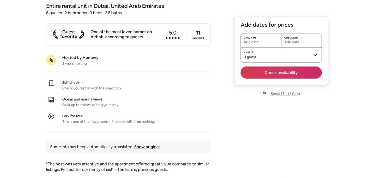 Image showing Airbnb guest favorite badge won by homevy