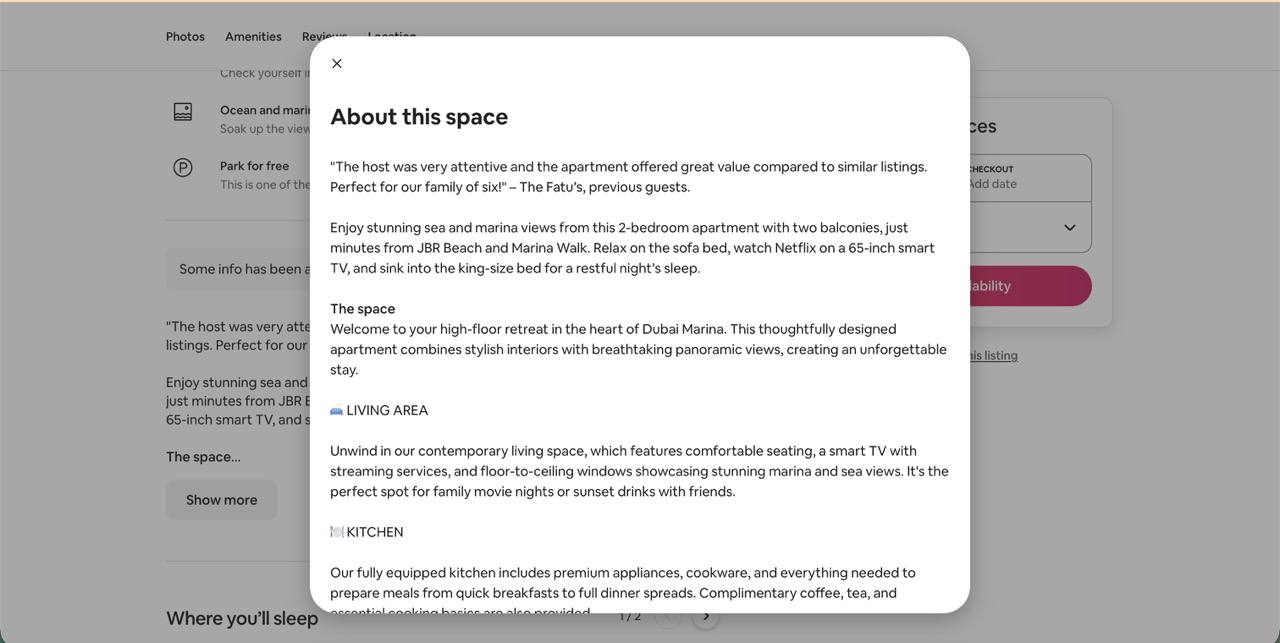 Image showing Airbnb's listing description