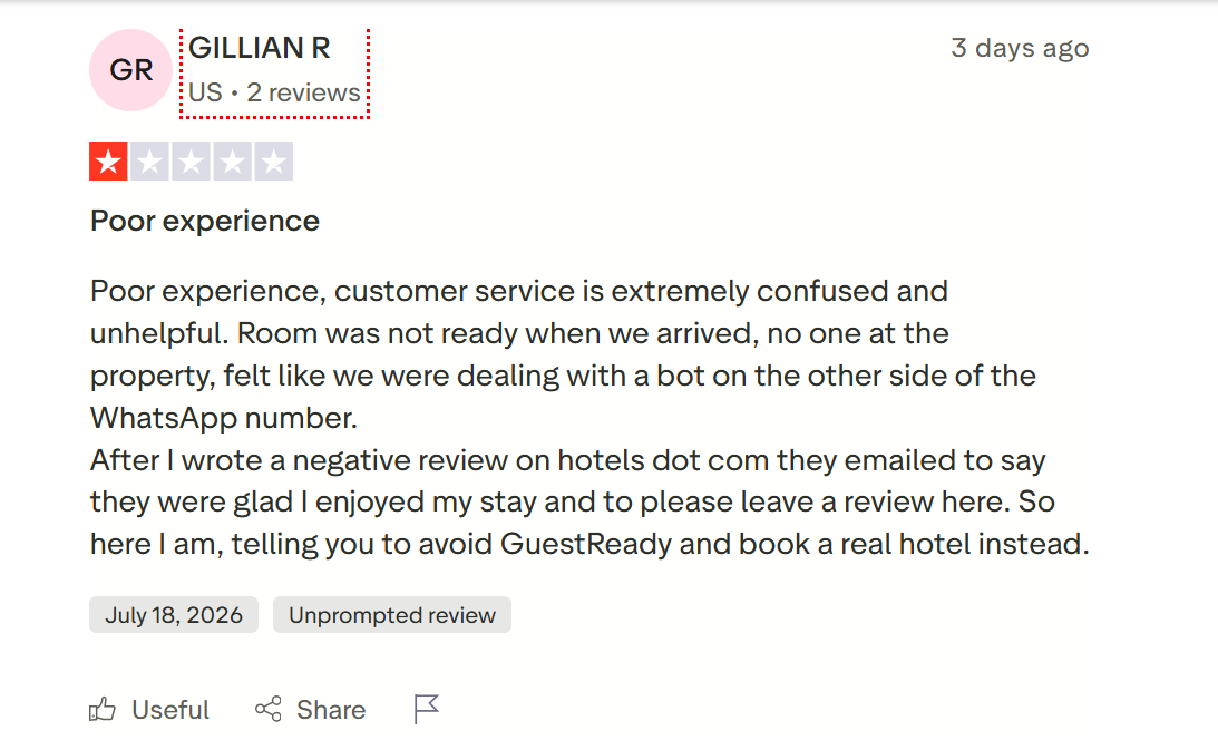 Photo showing Guestready's bad guest review