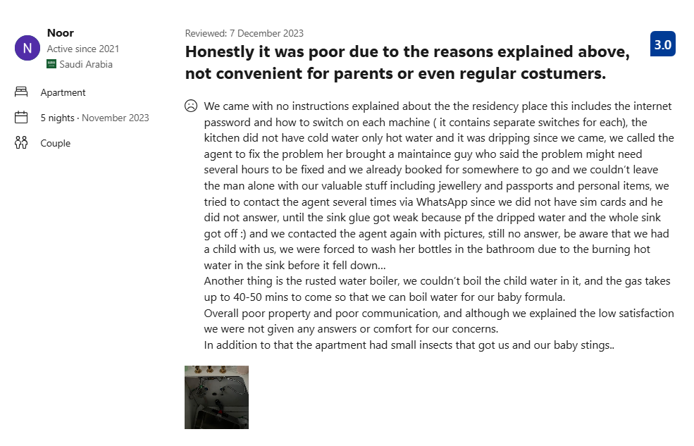 bad Frank Porter review showing poor management