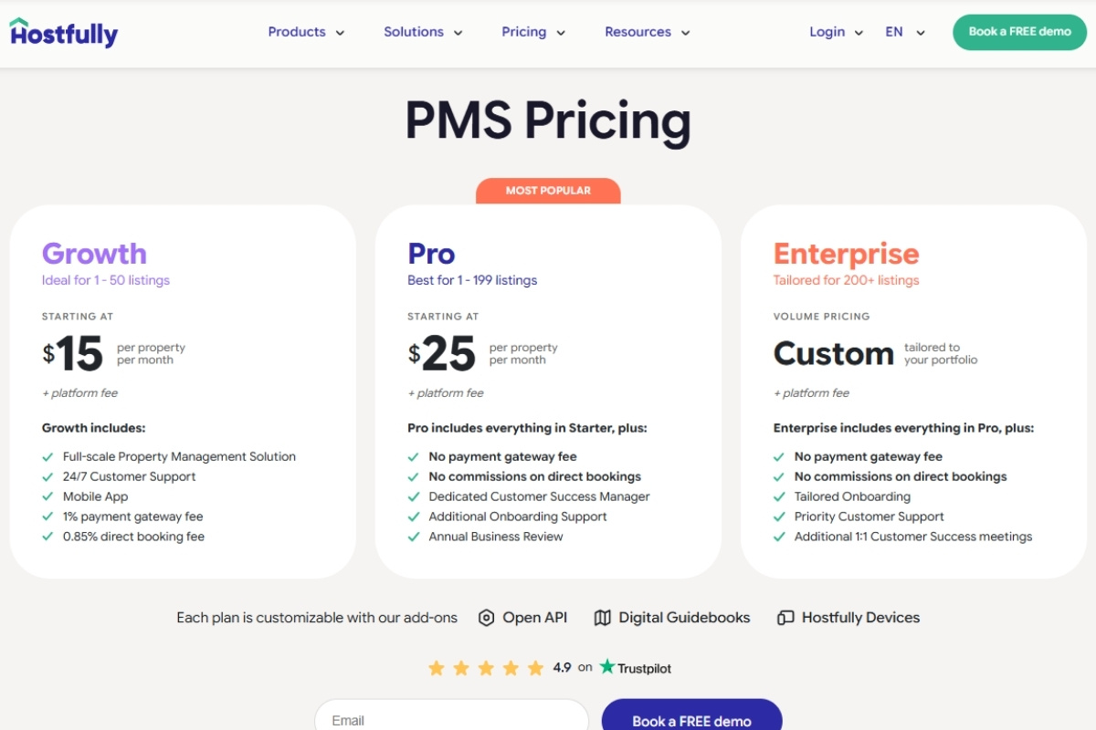 hostfully airbnb management software pricing